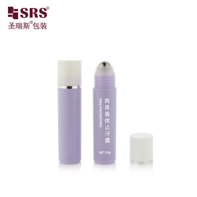 কেনা RPP-30ml ইনজেকশন বেগুনি চকচকে ম্যাট সমাপ্তি সাদা ক্যাপ স্ট্যাম্পিং সঙ্গে সিলভার রিং ইস্পাত বল ম্যাসেজ চুল সিরাম রোলার বোতল online manufacture