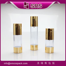 SRS 2015 চীন নতুন পণ্য খালি 15ml 30ml 50ml গোল্ডেন সিলিন্ডার বায়ুহীন পাম্প বোতল