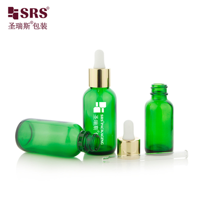 30ML 60ML পাঠাতে প্রস্তুত খালি সবুজ রঙের অ্যালুমিনিয়াম কাঁধের গ্লাসের বোতল ড্রপার সহ