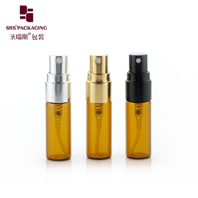 BLPA-3ML অ্যাম্বার ভায়াল টিউব গ্লাস বোতল অ্যালুমিনিয়াম গোল্ড স্প্রেয়ার পাম্প সঙ্গে পারফিউম জন্য