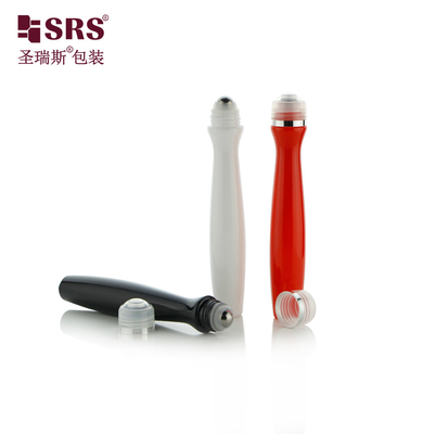 SRS8447-15ML খালি কাস্টম রঙ প্লাস্টিক রোলার ইস্পাত বল চোখের জন্য জেল রেডিয়ান আকৃতি অনন্য নকশা PETG উপাদান আবেদনকারী