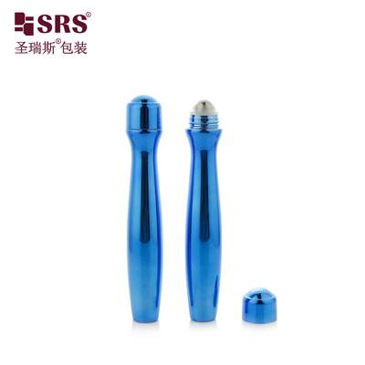 SRS8447-15ML স্টিলের বল ম্যাসেজ অ্যাপ্লিকেটারের সাথে ধাতব চকচকে নীল রঙের প্লাস্টিকের পিইটিজি রোল অন বোতল