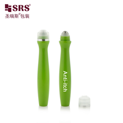 SRS8447-15ML চকচকে সবুজ কাস্টম রঙের প্লাস্টিকের রোল অন বোতল কসমেটিক চোখ সিরাম ম্যাসেজ জন্য ইস্পাত বল প্যাকেজিং