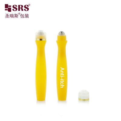 SRS8447-15ML ইনজেকশন ব্লাভিং হলুদ চকচকে পিইটিজি প্লাস্টিকের রোল অন স্টিল রোলার বল বোতল অ্যান্টি-ইটচ তরল প্রয়োগকারী