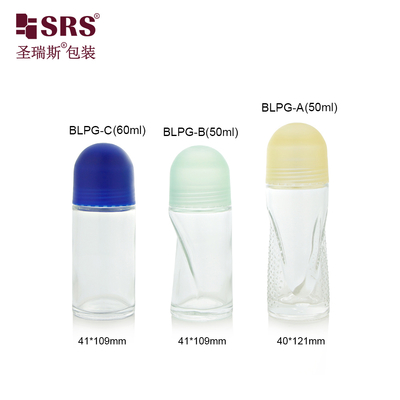 BLPG 50ml 60ml অনন্য আকারের খালি কাঁচের রোল অন বোতল বডি ডিওডোরেন্ট জেল অ্যান্টিপারস্পিরেন্ট প্যাকেজিংয়ের জন্য