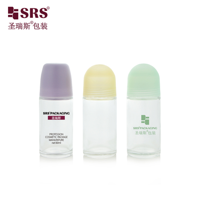 BLPG-C 60ml পাইকারি সৌন্দর্য পরিষ্কার কাঁচের রোল অন ডিওডোরেন্ট প্যাকেজিং বোতল প্লাস্টিক ডোম ক্যাপ সহ