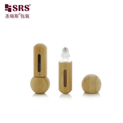 BG-5ML Cute Mini Portable Round Bottom And Round Cap Bamboo Roller Steel Ball Bottle For Essential Oil Perfume