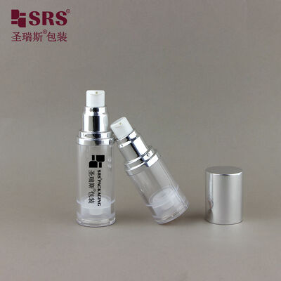 Airless Vacuum Pump Bottle 15ml 30ml 50ml Empty Cosmetic Spray Bottle with Aluminum Cap & Shoulder, AS PP PE Packaging